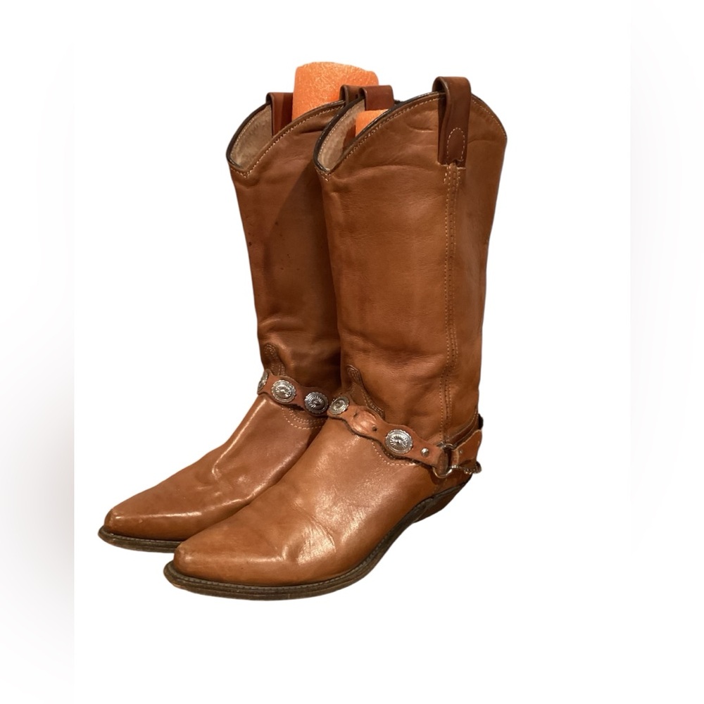 American Vintage Women's Size 5.5 Tan Leather Cowboy Boots w/ boot strap/chain